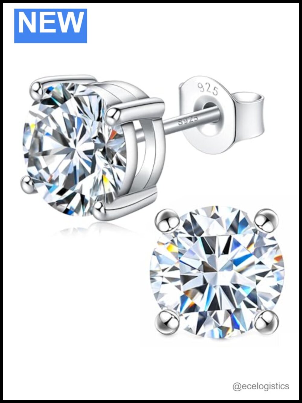 Moissanite Stud Earrings 925 Sterling Silver 18K White Gold Plated